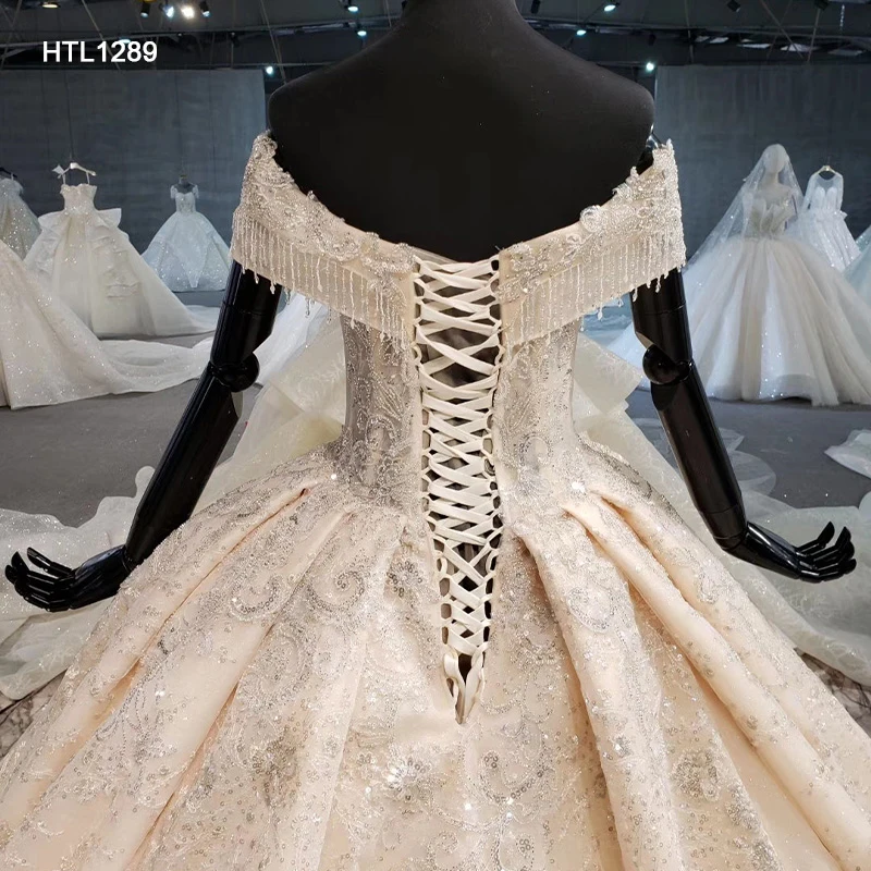 Htl1289 Off The Shoulder Wedding Dress Custom-Made Bead Ball Gown Dress Sequin Champagne Wedding Dress Vestido De Noiva Bride