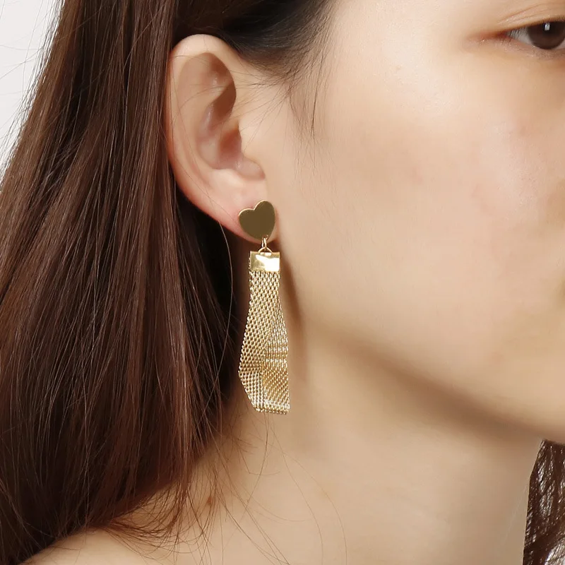 

Wholesale tassels titanium steel earrings ear stud fashion jewelry eardrop triangle earring women jewel accessories