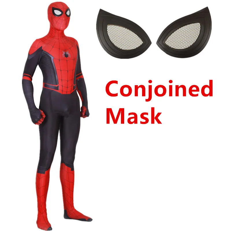 Conjoined Mask Для взрослых и детей Человек-паук далеко от дома Питер Паркер Косплэй костюм зентай, костюм Человека-паука супергероя Боди Комбинезоны для женщин - Цвет: Conjoined Mask