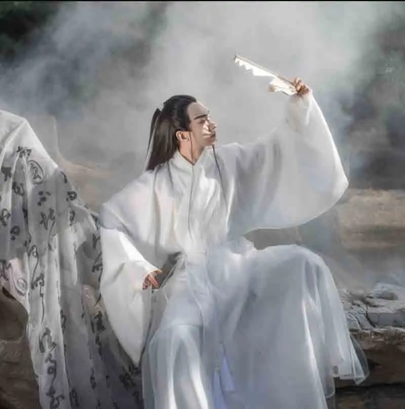 

Hanfu Men Chinese Traditional Cosplay Male Carnival Costume Stage Performance Costume White&Gray Hanfu For Men Plus Size XL