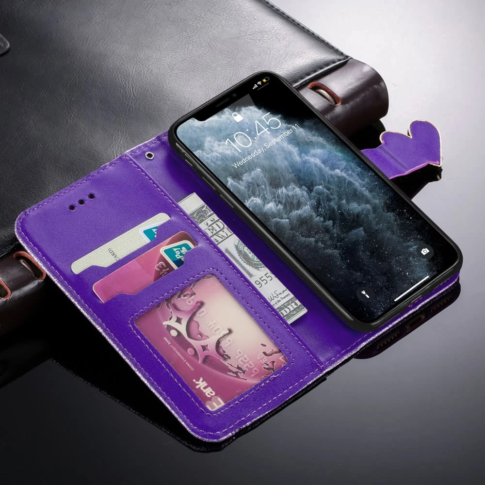L FADNUT кожаный чехол бумажник с блестящими бриллиантами для iPhone 11 Pro Max X Xr Xs 7 8 6S 6 Plus 5