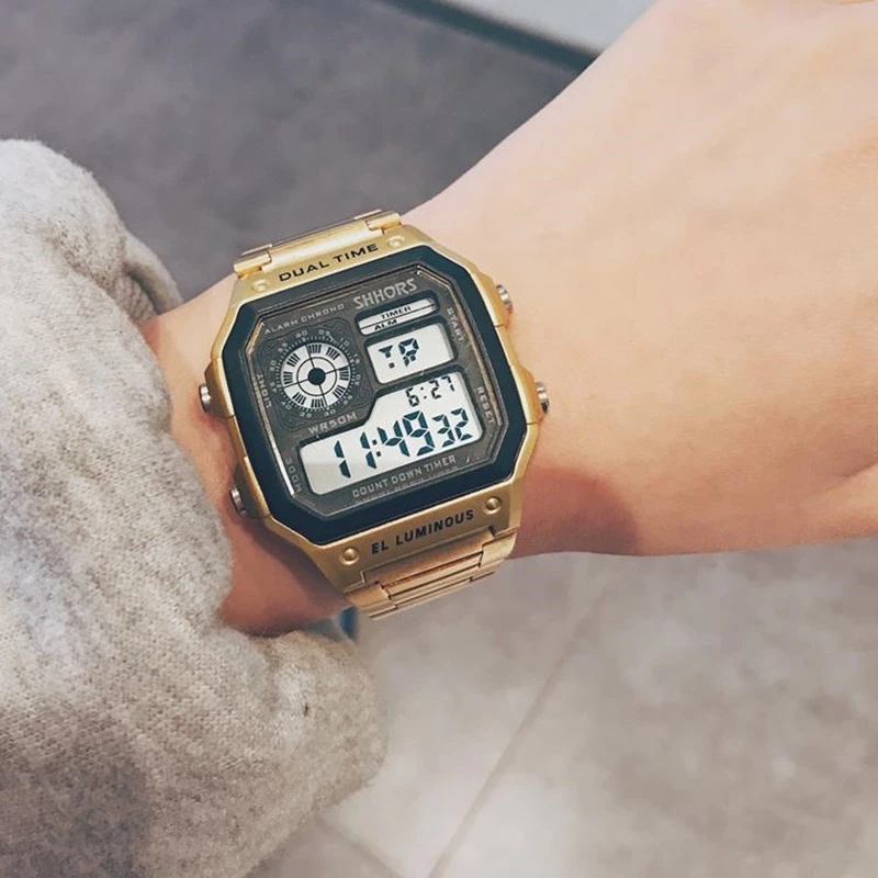 Бизнес Мужские часы водонепроницаемые спортивные из нержавеющей стали цифровые