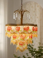 french retro restaurant living room bedroom romantic pastoral rose crystal tassel all copper chandelier