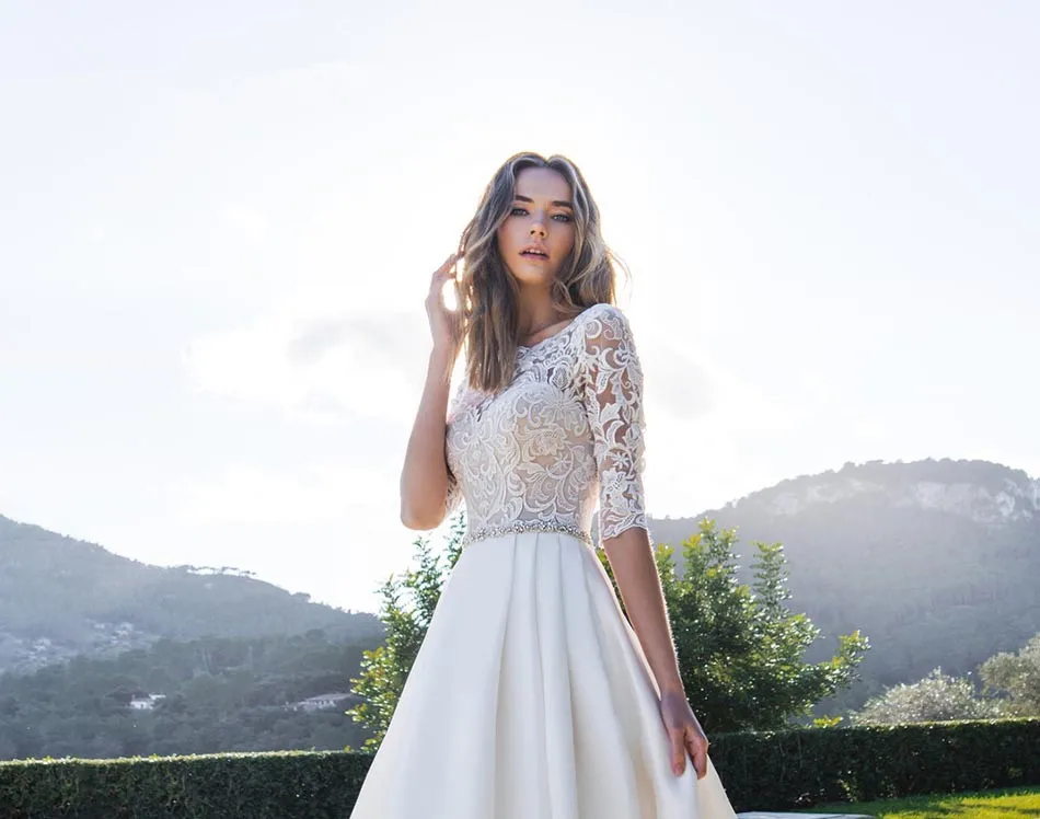 LORIE Дубай мусульманские атласные свадебные платья для полурукава кружевной