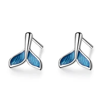 stylish blue mermaid tail studs temperament cute mini earrings anime earrings korean fashion wholesale earrings for women