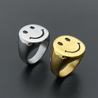 new ins hip hop punk smiley ring retro stainless steel smile face rings for women men couple fashion jewelry gifts