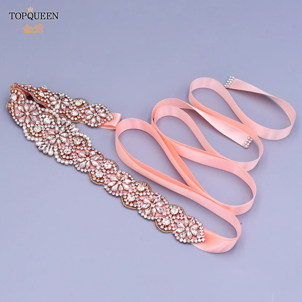 Женский пояс подружки невесты TOPQUEEN цвета розового золота со стразами украшенный