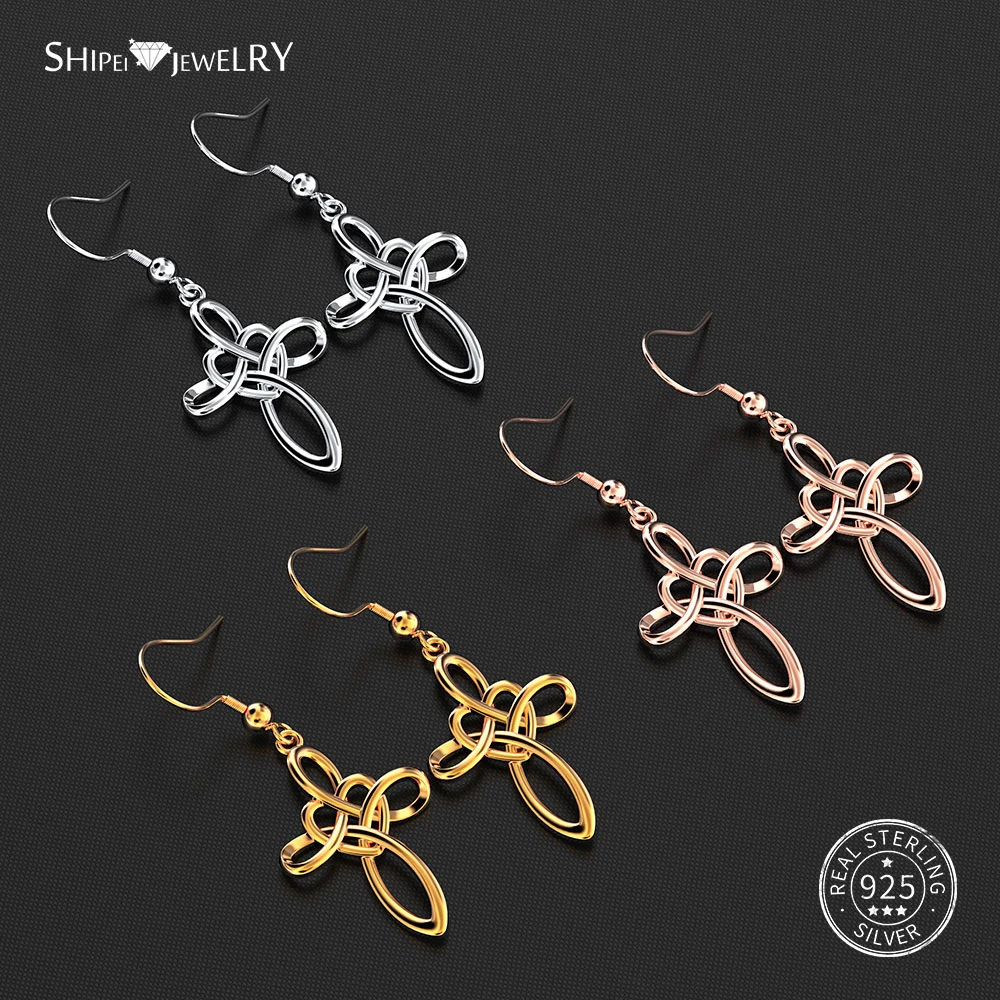 Shipei Cross Drop Dangle Earrings for Women Real 100% 925 Sterling Silver Heart Fine Jewelry Birthday Gift | Украшения и