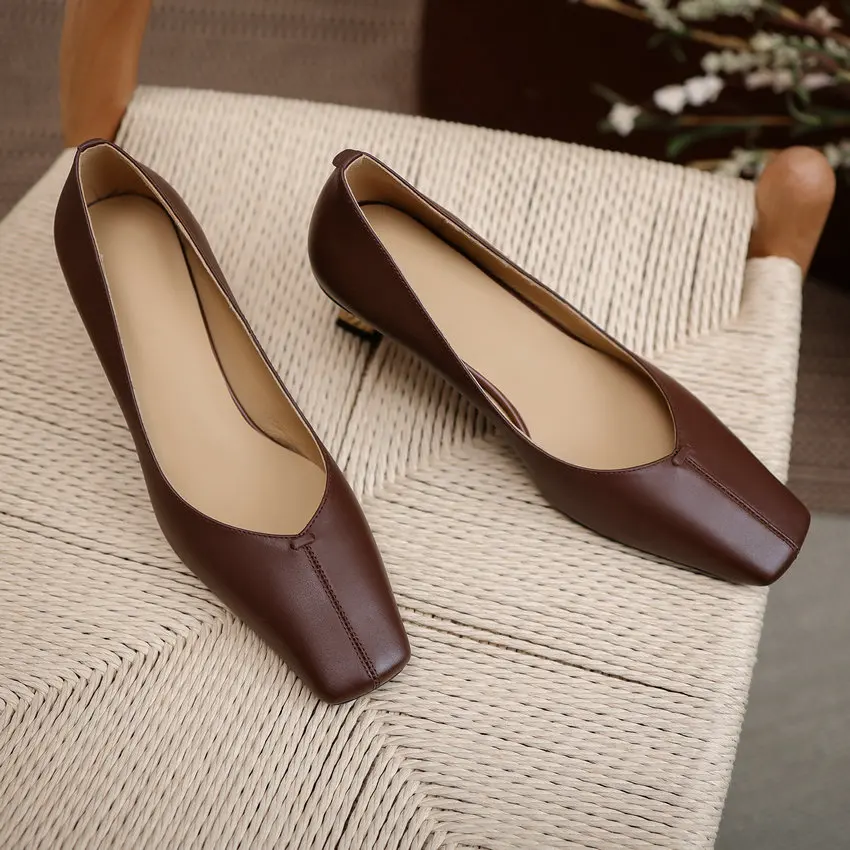 

QUTAA 2021 Square Toe Fashion High Heels Genuine Leather Shallow Women Shoes Spring Autumn Concise Basic Female Pumps Size 34-39