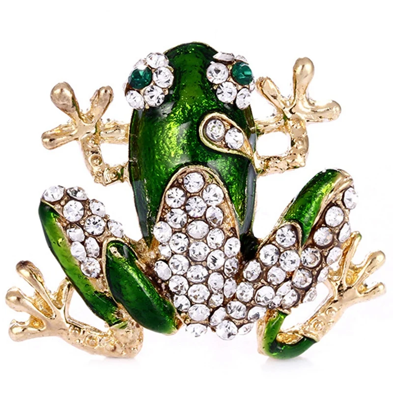 Rhinestone Green Frog Brooch Unisex Cute Animal Pin Women Men Dress Coat Accessories Gold | Украшения и аксессуары