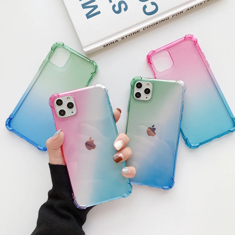 Градиентный чехол из ТПУ для iPhone 11 Pro Max мягкий силиконовый четыре угла защита от