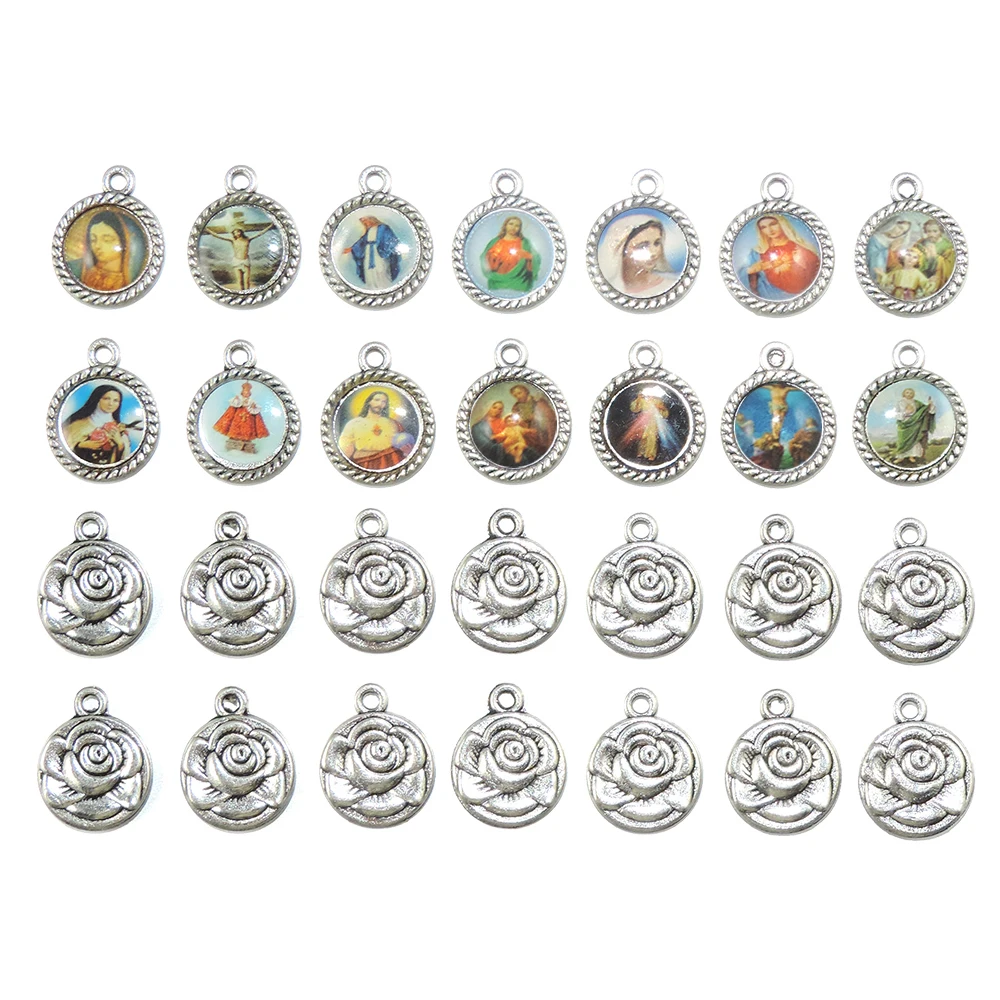 50 шт. микс изображения крест Иисус эмаль Божья леди чудесная медаль цветочный