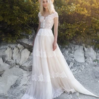 simple elegant a line wedding dress 2021 v neck lace appliques short sleeve button sashes bride gown vestido de novia hot sale