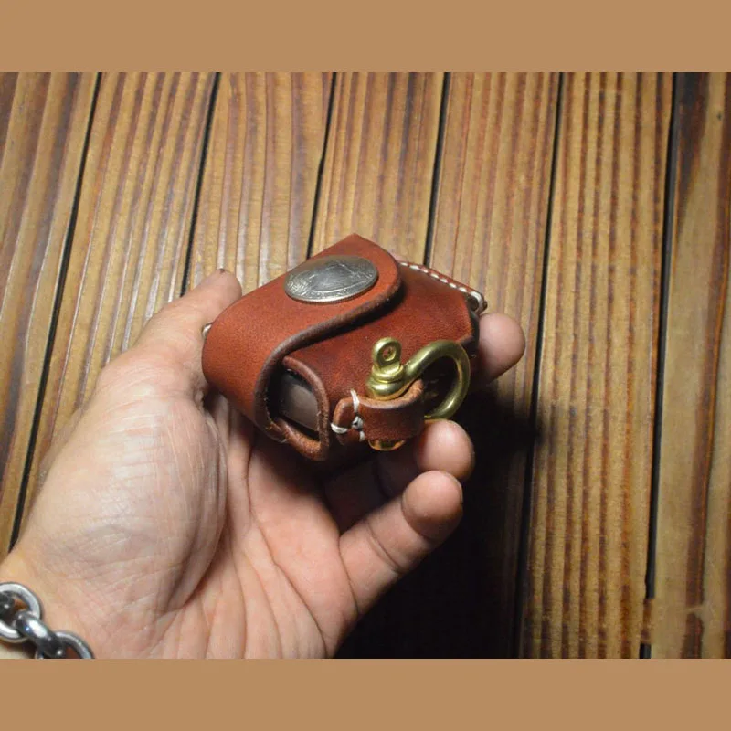 Handmade leather lighter protective sleeve case Z shape style Genuine cowhide car keys bag key chain holder | Дом и сад