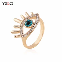 elegant blue devils eye lady ring female girl jewelry yellow zircon ring bague jewelry crystal ring jewelry