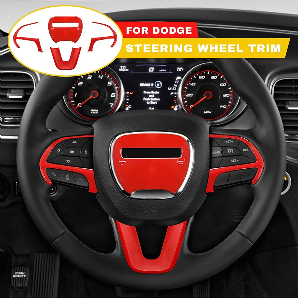 

4 Pcs Car Steering Wheel Decoration Cover Stickers Trim Frame For Dodge Challenger Charger Durango Jeep Grand Cherokee SRT8​