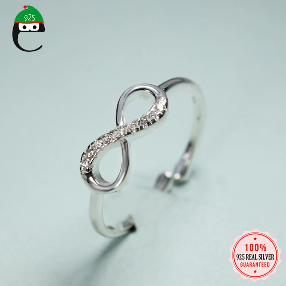 ElfoPlataSi,, Настоящее серебро 925 пробы, модное кольцо бесконечность, 8 CZ, коктейльное кольцо, размер 5, 6, 7, для девочек, детский Рождественский подарок, XY874