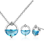 925 стерлингового серебра комплекты ювелирных изделий синий серьги-гвоздики Свадебное колье с украшением в виде кристаллов; Модные элегантные вечерние девушке подарок для женщин ювелирные изделия