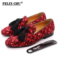 mens tassel loafers sequin casual shoes british style gentleman wedding dress shoes red breathable men party dinner formal shoes