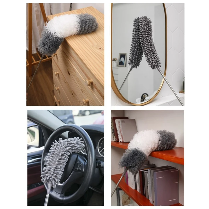 

4 in 1 Set Microfiber Dusters with Extension Pole Scratch-Resistant Cover Bendable Washable Detachable Extendable Duster