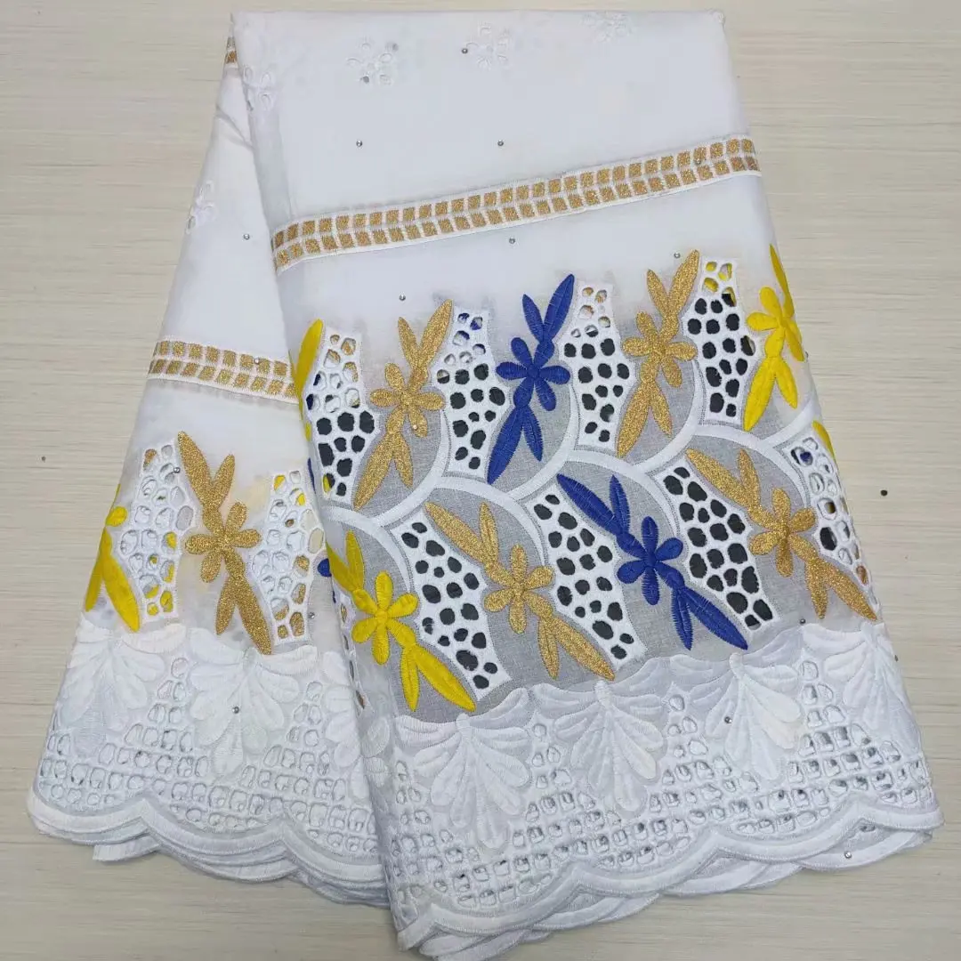 

White African Lace Fabric 2021 High Quality Swiss Voile Lace Pure Cotton Embroidery In Switzerland 5yards For Dresses T211-5