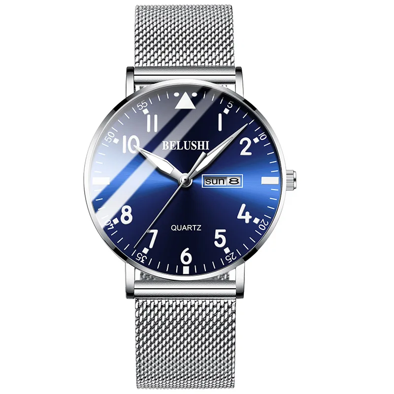 Men Watches Top Famous Luxury Brand Man Business Quartz Watches Men Classic Clock Male Wrist Watches For Men's Wristwatches - Цвет: silver blue mesh
