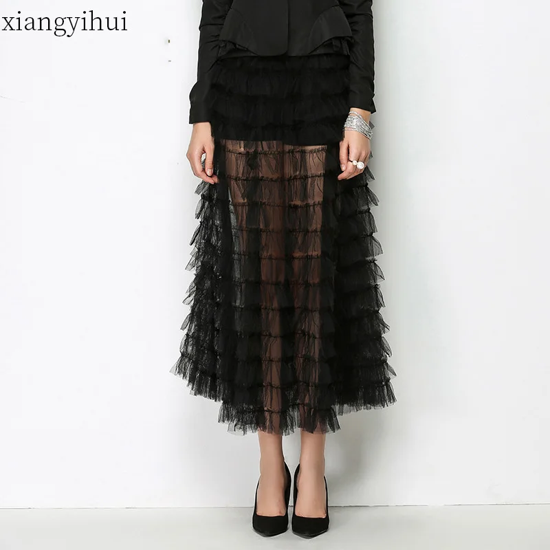 Черные/белые женские юбки-брюки 2021 пикантные Модные прозрачные длинные юбки