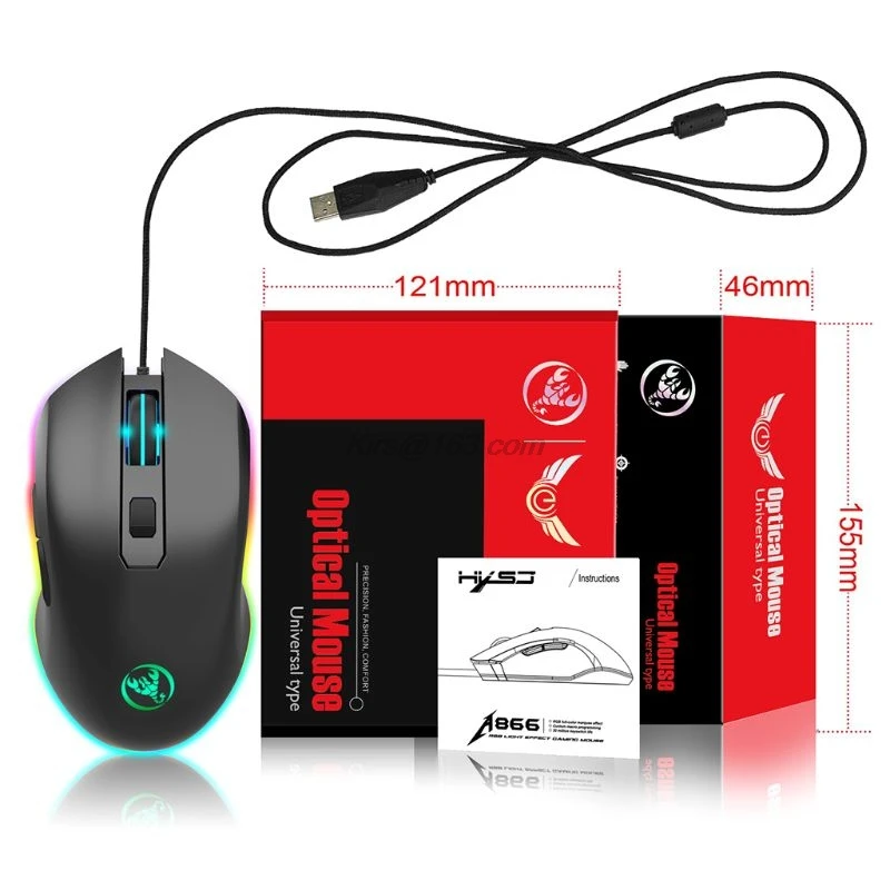 

A866 7 Colors LED Fiber USB Wired Mouse Mechanical Gaming Mice for Computer Game Professional Gamer Use Supplies