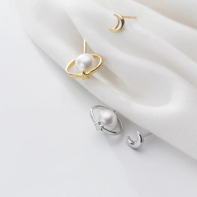 Женские асимметричные серьги-гвоздики из стерлингового серебра 925 пробы с