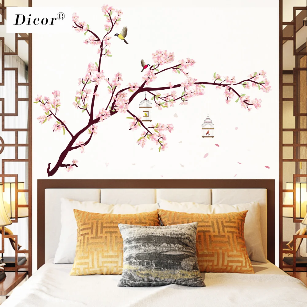 2 шт. большой размер наклейки на стену с изображением птиц цветов домашний декор