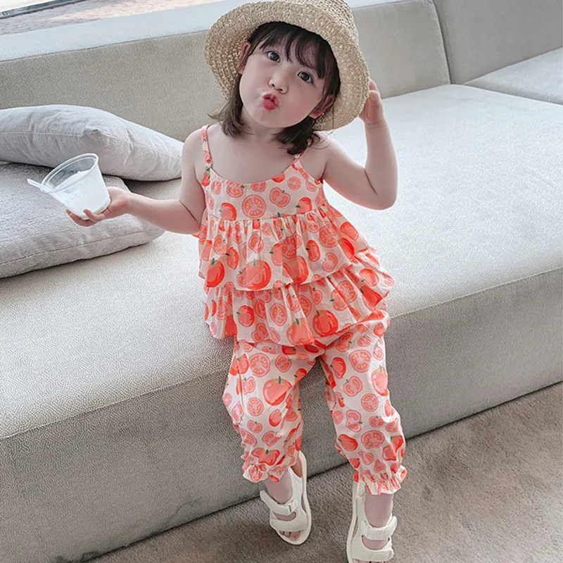 

Children's suits 2021 new girls' summer clothes baby fashion clothing sets children's Korean style camisole two-piece suit