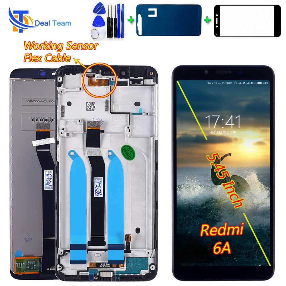 Для Xiaomi Redmi 6A 5,45 дюймов ЖК-дисплей сенсорный экран дигитайзер 1440*720 в сборе для Xiaomi Redmi 6 рамка с бесплатными инструментами