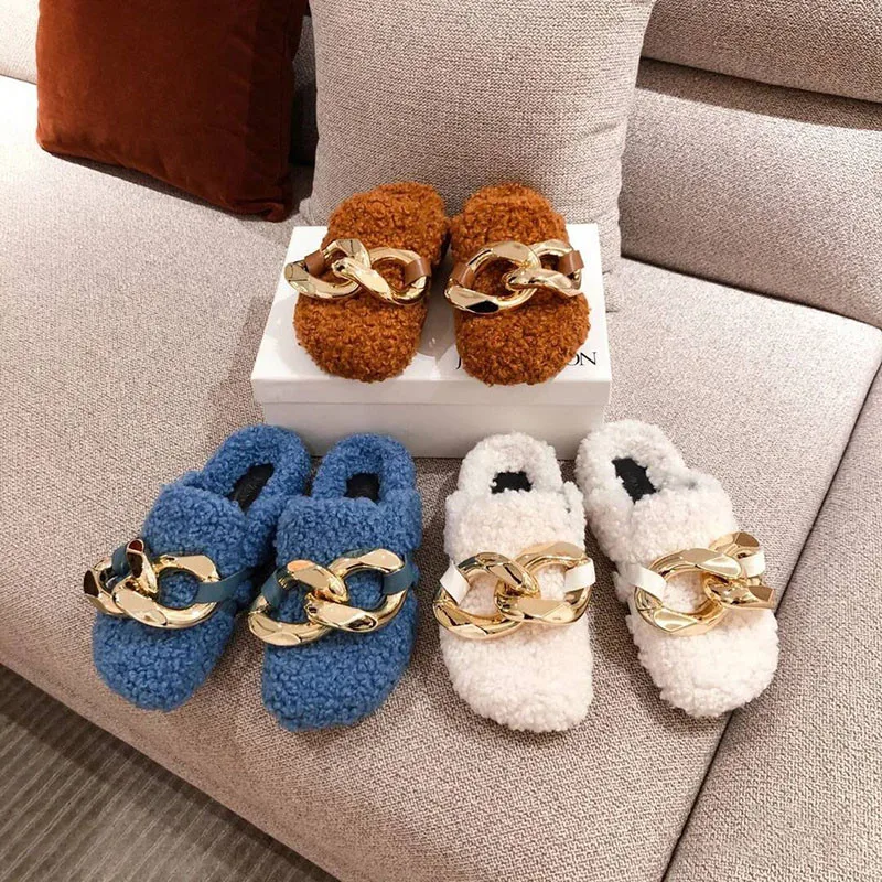 

New Style Baotou Half-Dull Wool Shoes For Autumn And Winter Women's Outer Wear Warm Lamb Wool Slippers Flat-Bottomed Lazy Mules