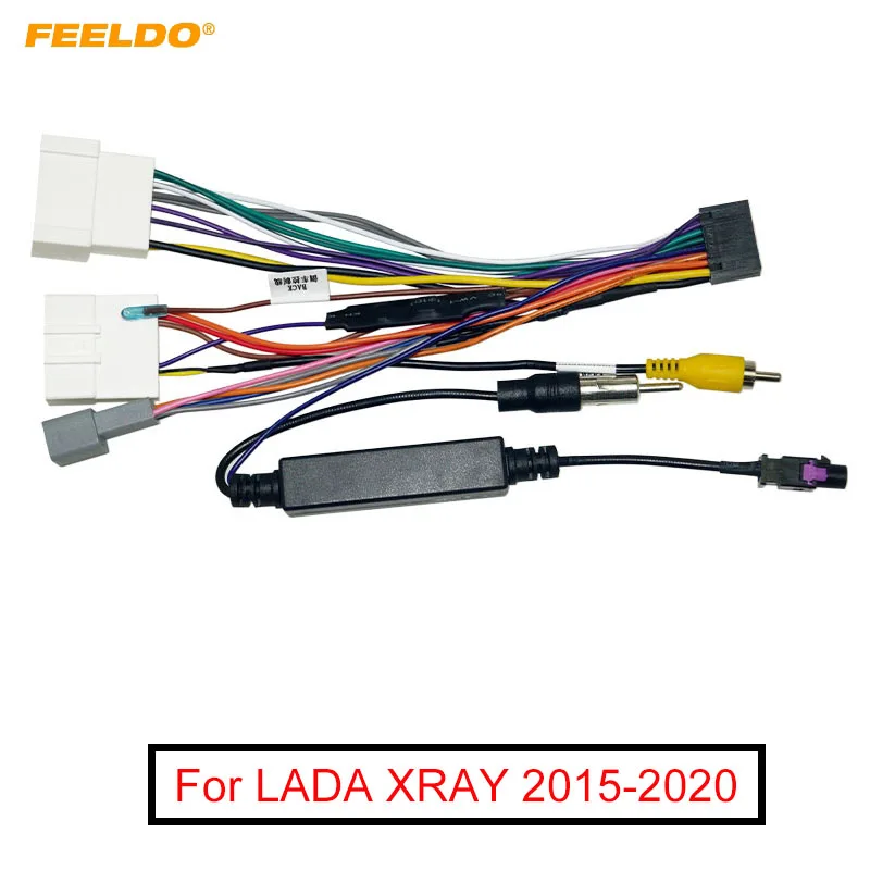 FEELDO Car 16pin Audio Wiring Harness With Amplifier Antenna For LADA XRAY Aftermarket Stereo Installation Wire Adapter