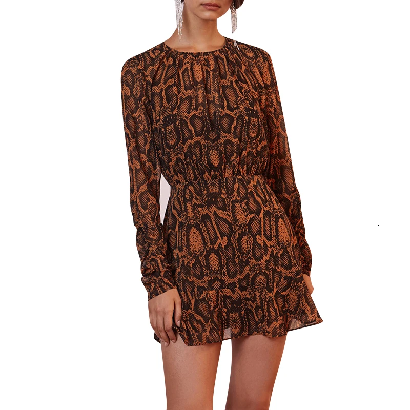 TWOTWINSTYLE женское платье с принтом круглым вырезом длинным рукавом высокой талией