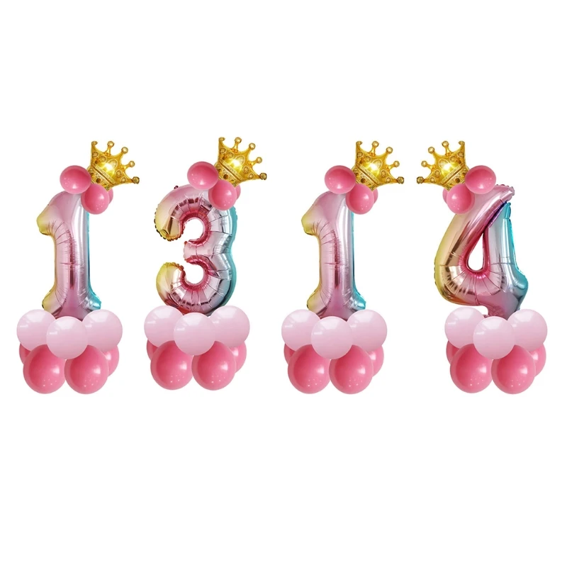 

Aluminum Film 32 Inch Digital Crown Foil Number Balloons Gradient Color Digital Balloon Birthday Party Decoration Balloon 28GF