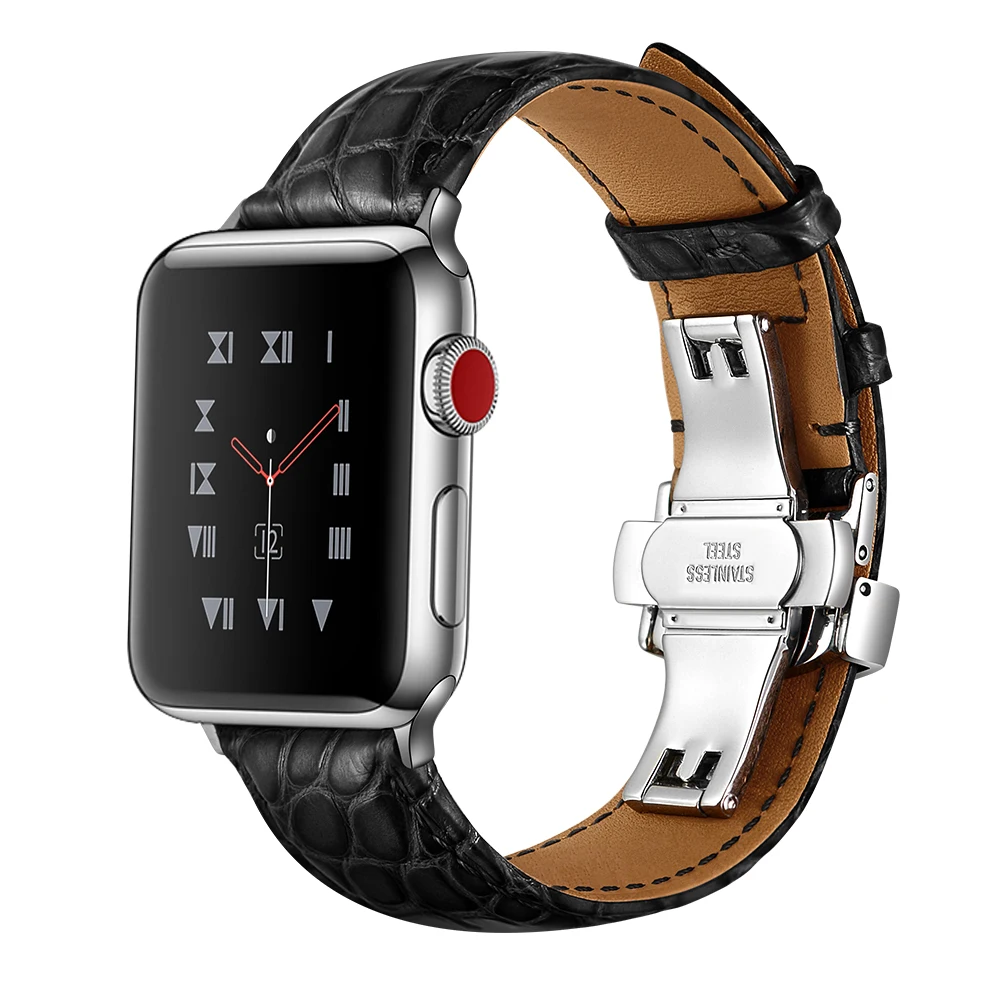Французский ремешок из кожи аллигатора для Apple watch, 4 ремешка, 44 мм, 40 мм, iwatch 5, 4, 3, 2, 1, 42 мм, 38 мм, топ браслет, Ремешки для наручных часов, 44 мм