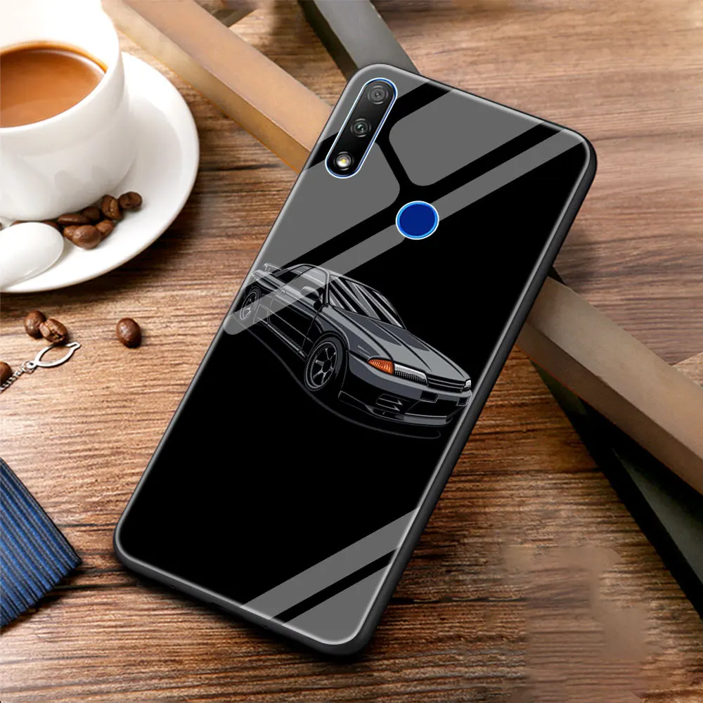 

Cartoon JDM Drift Car Cat Luxury Phone Soft Edge Case for Honor 8X 9X 20 10 Lite 20 30 Pro Plus Tempered Glass Shell Coque Funda
