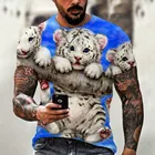 Летняя уличная мода, футболка с милым Рисунком Тигра, 3D печать, унисекс, с коротким рукавом