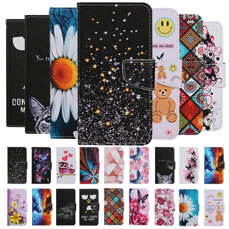 Кожаный чехол-книжка с рисунком для Huawei P30 P40 Lite Pro E Honor 8X 9A 9C 9S 10i 20 8A 9X | Мобильные