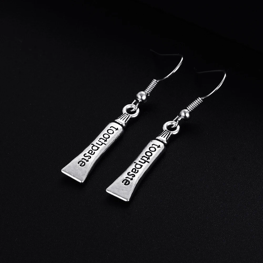 Модные Винтажные висячие серьги в форме зубной щетки античные посеребренные для