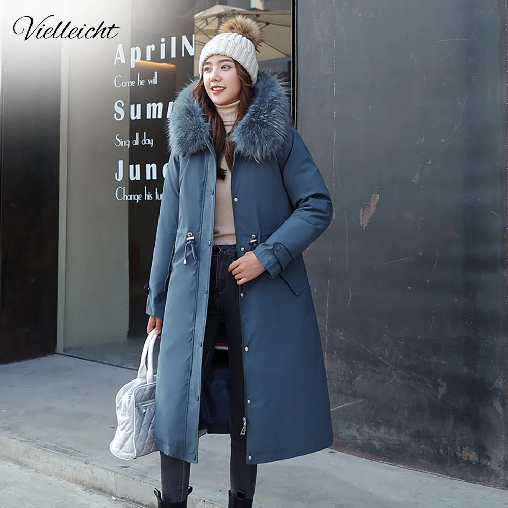 Vielleicht Loose Long Winter Coat Large Fur Collar Thick Warm Wadded Fashion Jacket Hooded Women Clothes Winter Ladies Parkas