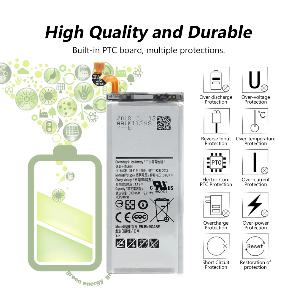3 85 V 3300 мА/ч EB BN950ABE Замена батарея для телефона Samsung Galaxy Note 8 N9500 N9508 N950FD N950U N950W SM N950D