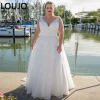 elegant plus size wedding dress v neck sleeveless organza a line bridal gown with sweep train custom made vestido de novia
