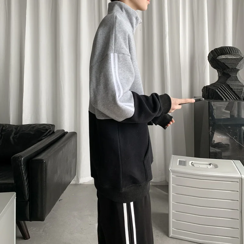 

ZOGAA Winter Men's Pullover Stand-Up Collar Sweatshirt Contrast Stitching Casual Harajuku Streetwear Fashion Trendy Men's Shirt