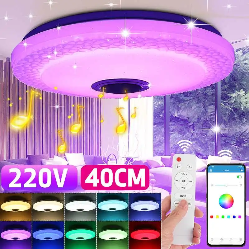 

Современный потолочный светодиодный RGB светильник, лампа 40 см для дома, музыкальный светильник с APP bluetooth для спальни, умный потолочный свети...