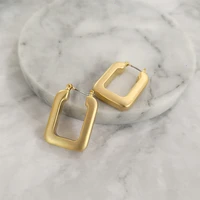 matte gold rectangular hoop earrings for women lady chunky hollow out geometric earrings statement jewelry modern thick hoops
