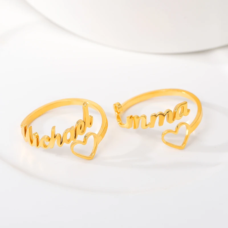 

Rose Gold Custom Name Heart Rings Personalized Any Name Birthday Jewelry Adjustable Open Bague Bridesmaid Gifts