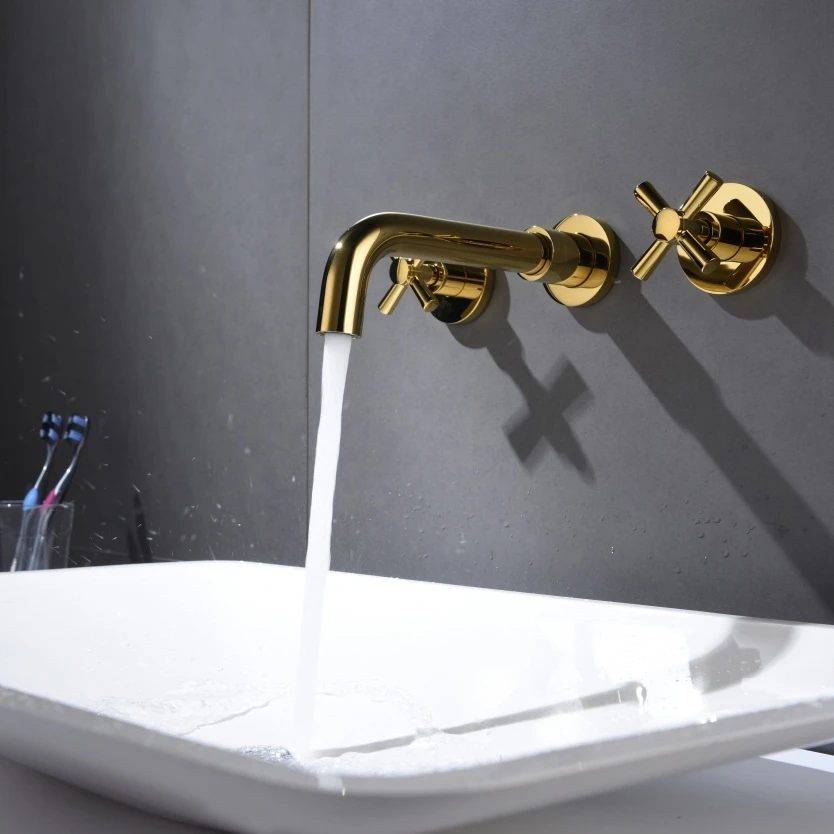 Смесители для раковины латунные Золотые/никелевые Золотые Квадратные смесители