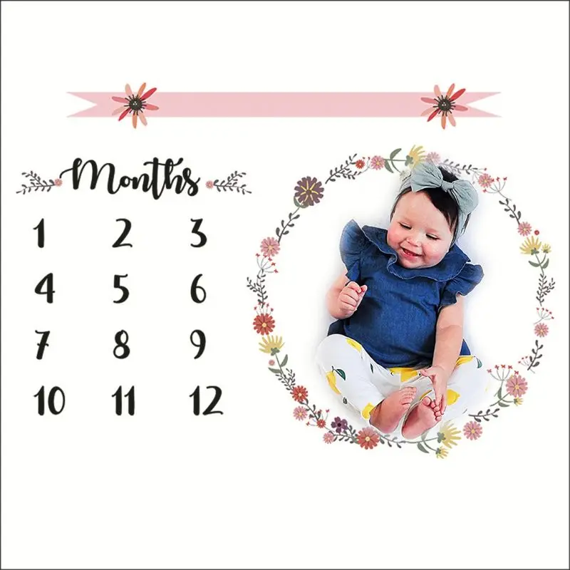 

2021 Baby Monthly Record Growth Milestone Blanket Daisies Pattern Photography Props A2UB